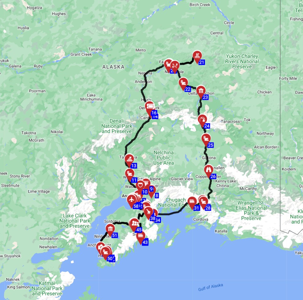 Map for Anchorage Round trip - Grand Alaska Loop